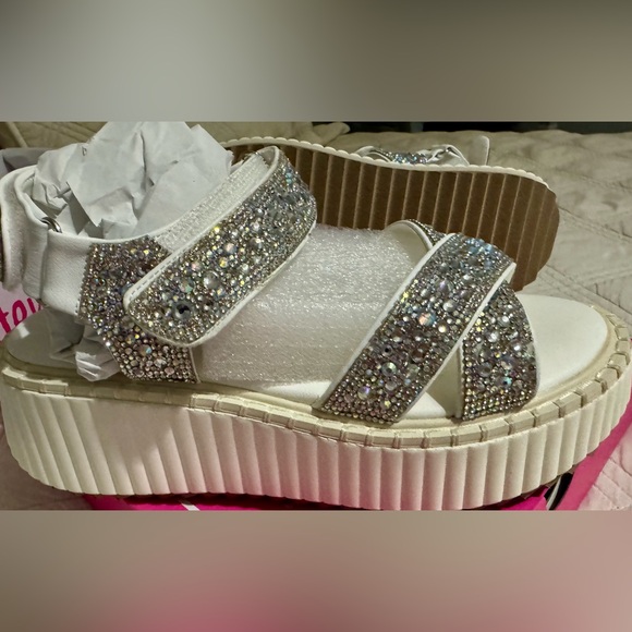 Corkys Clear Rhinestones Embellished Platform Sandals - Picture 1 of 4